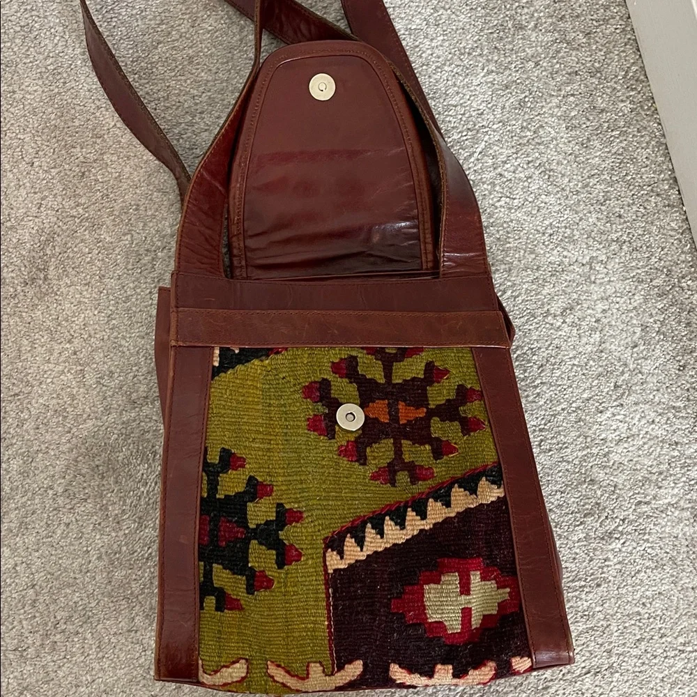 Vintage Turkish Kilim Leather Bag Boho
